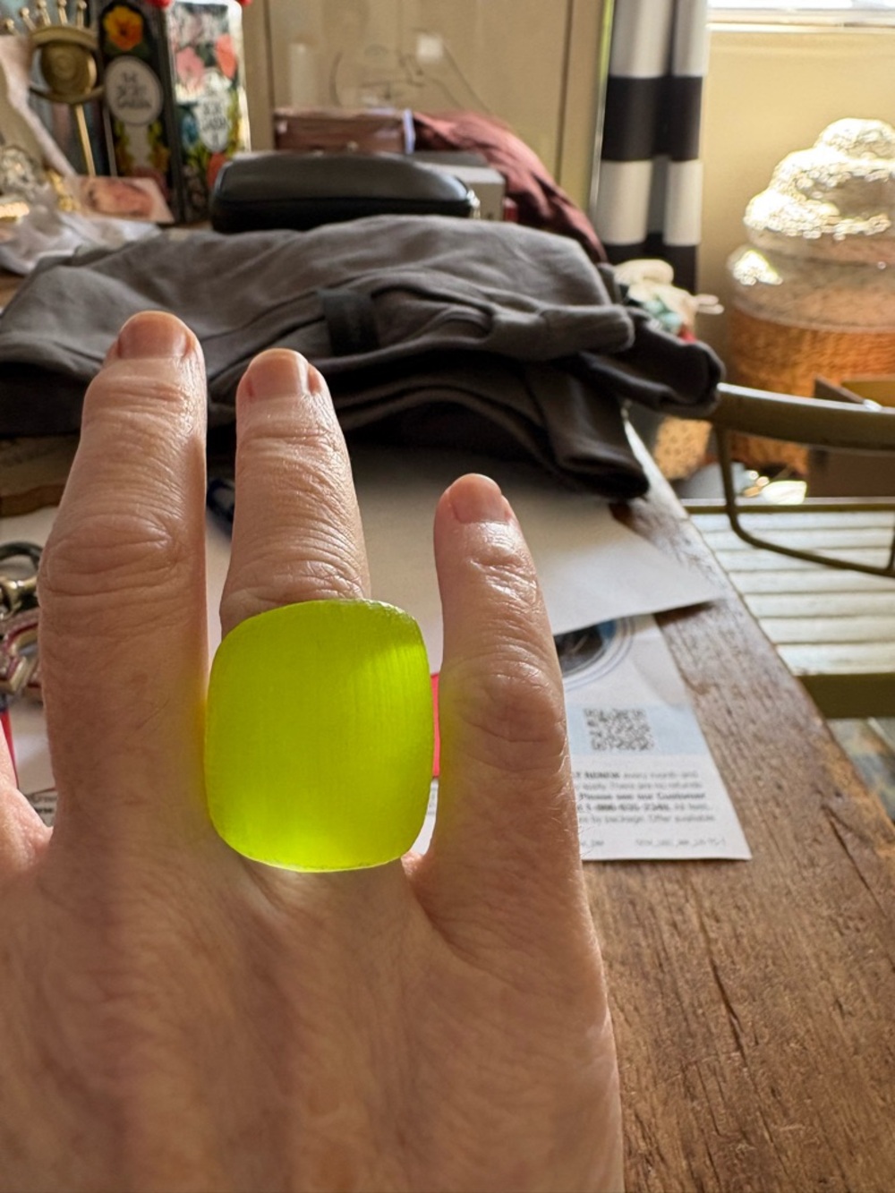 Alexis Bittar Neon Lime Lucite Ring Size 7